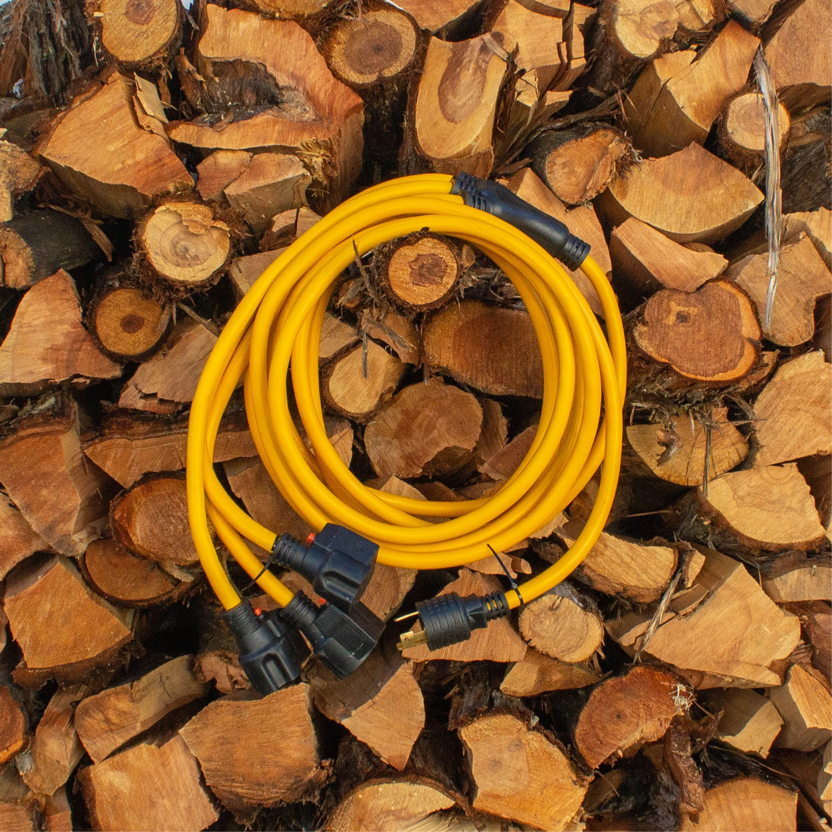 25' Heavy Duty L5-30P to (3) 5-20R Power Cord With Storage Strap - Image 5