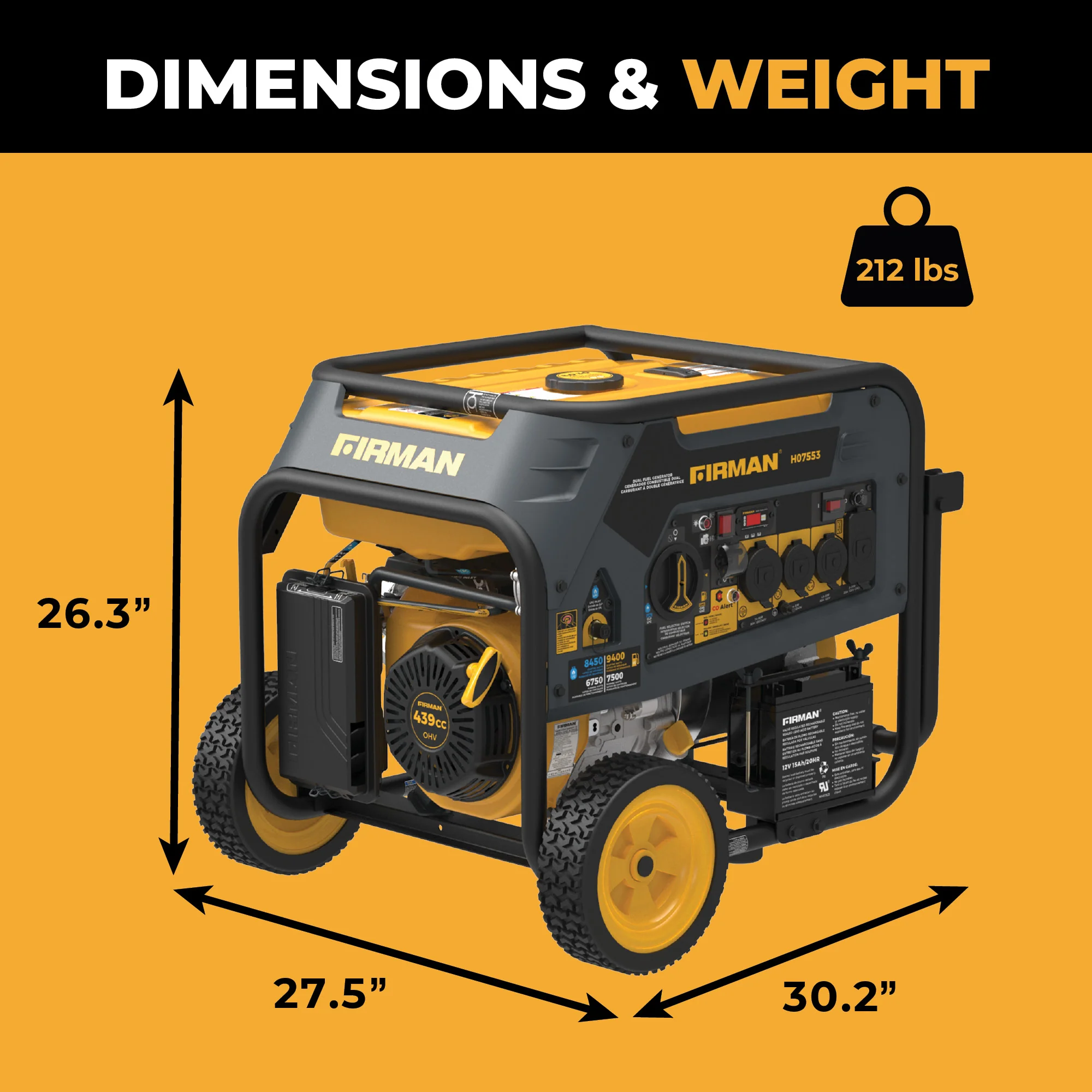 Dual Fuel Portable Generator 9400W Electric Start 120/240V with CO Alert - Image 10