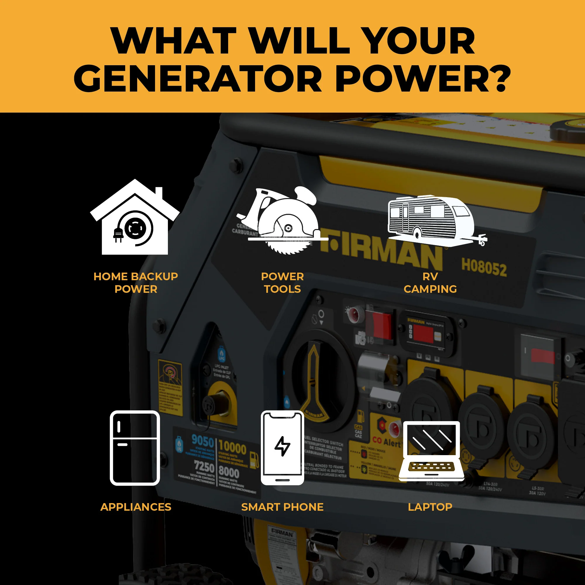 Dual Fuel Portable Generator 10000W Electric Start 120/240V with CO alert - Image 7