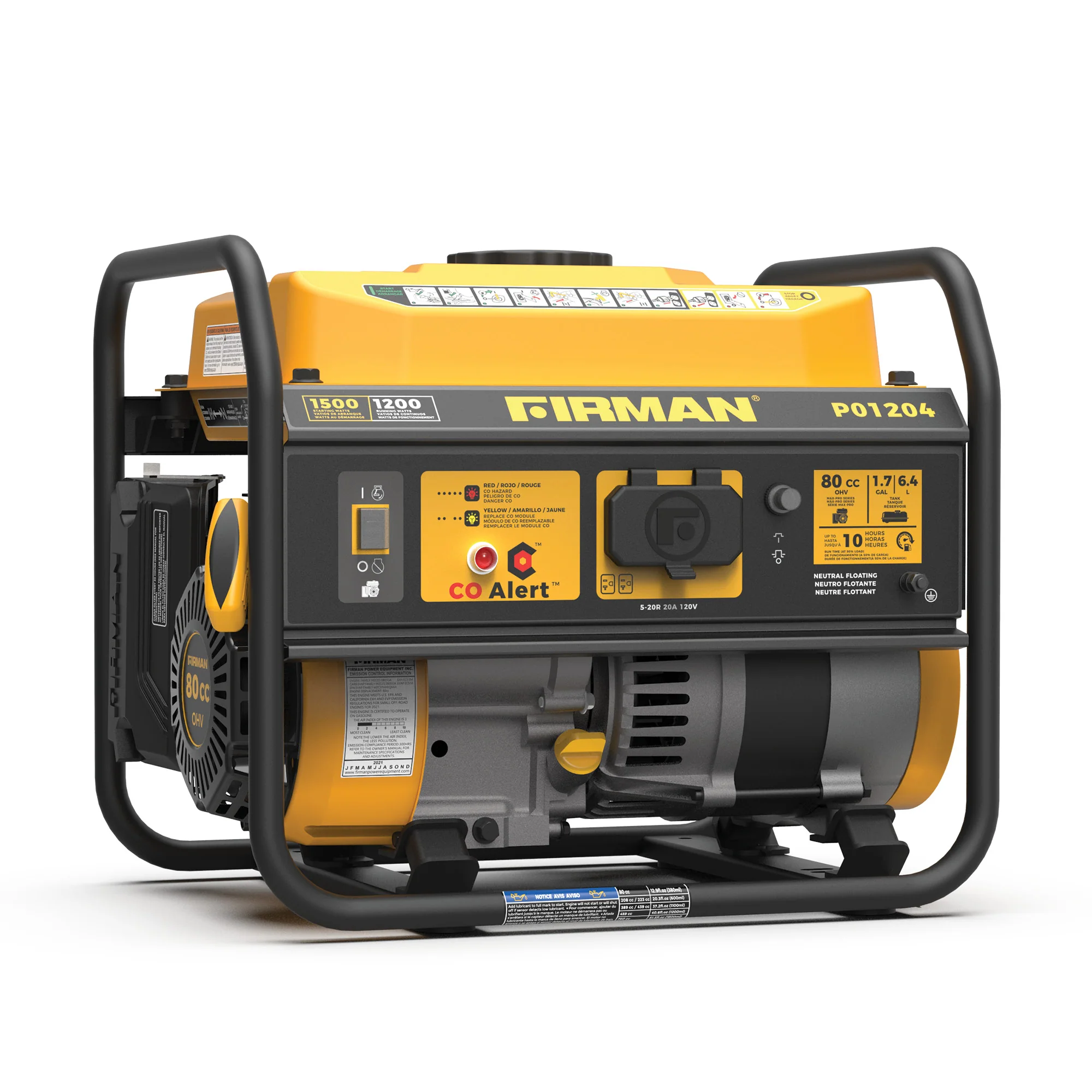 Gas Portable Generator 1500W Recoil Start with CO alert