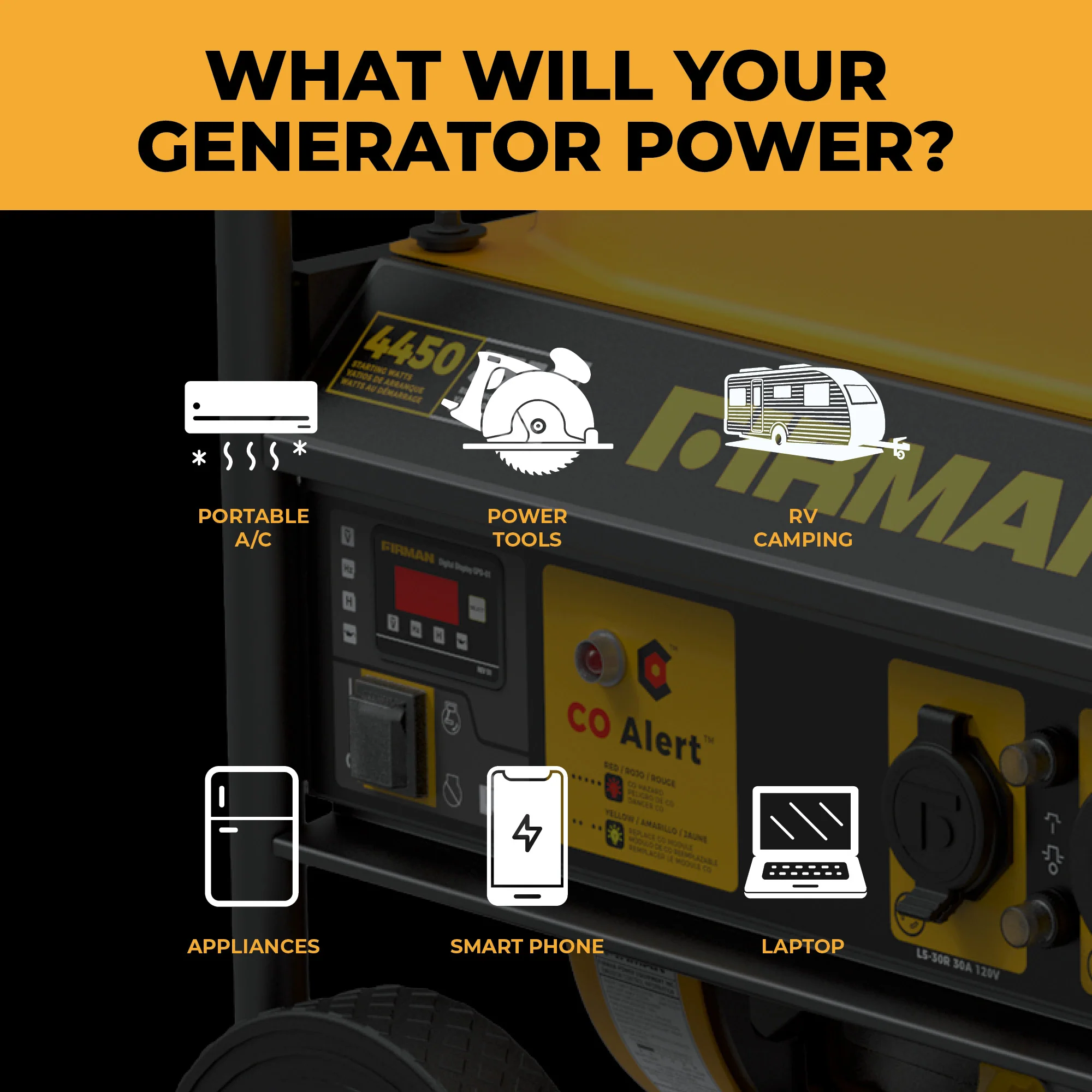 Gas Portable Generator 4450W Recoil Start 120V with CO alert - Image 7