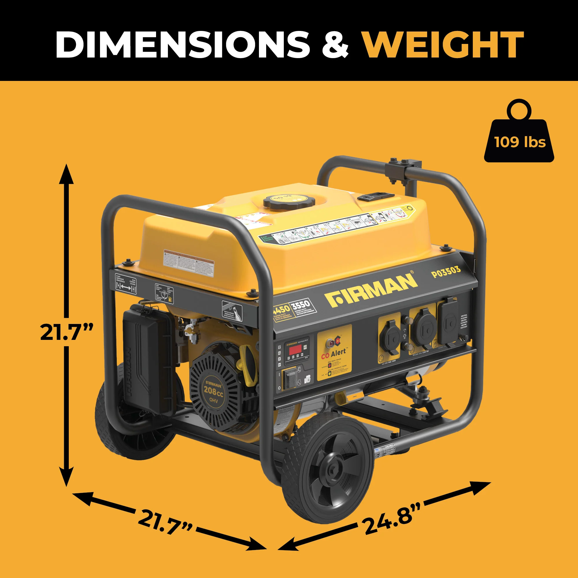 Gas Portable Generator 4450W Recoil Start 120V with CO alert - Image 9