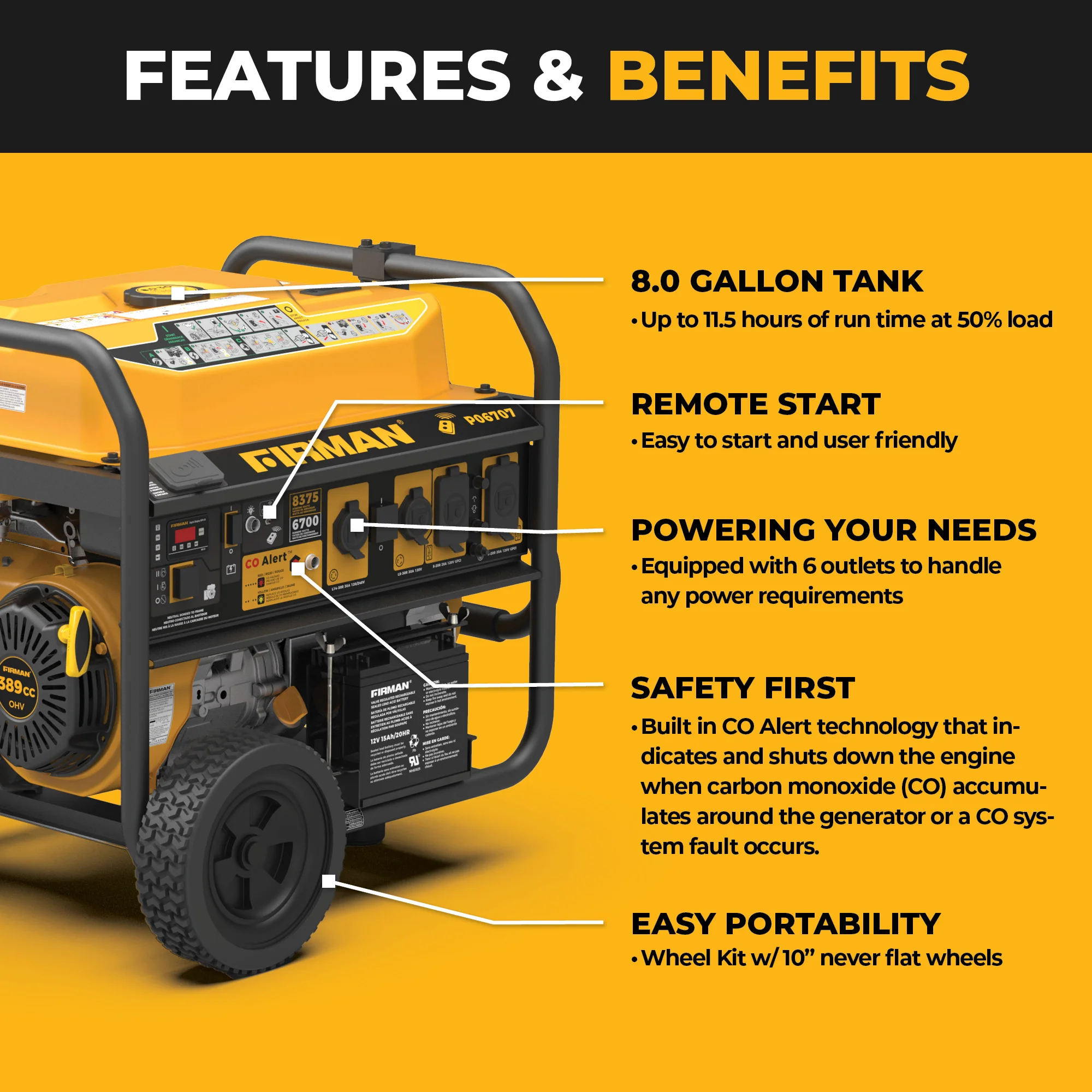 GAS PORTABLE GENERATOR 8375W REMOTE START 120/240V - Image 2