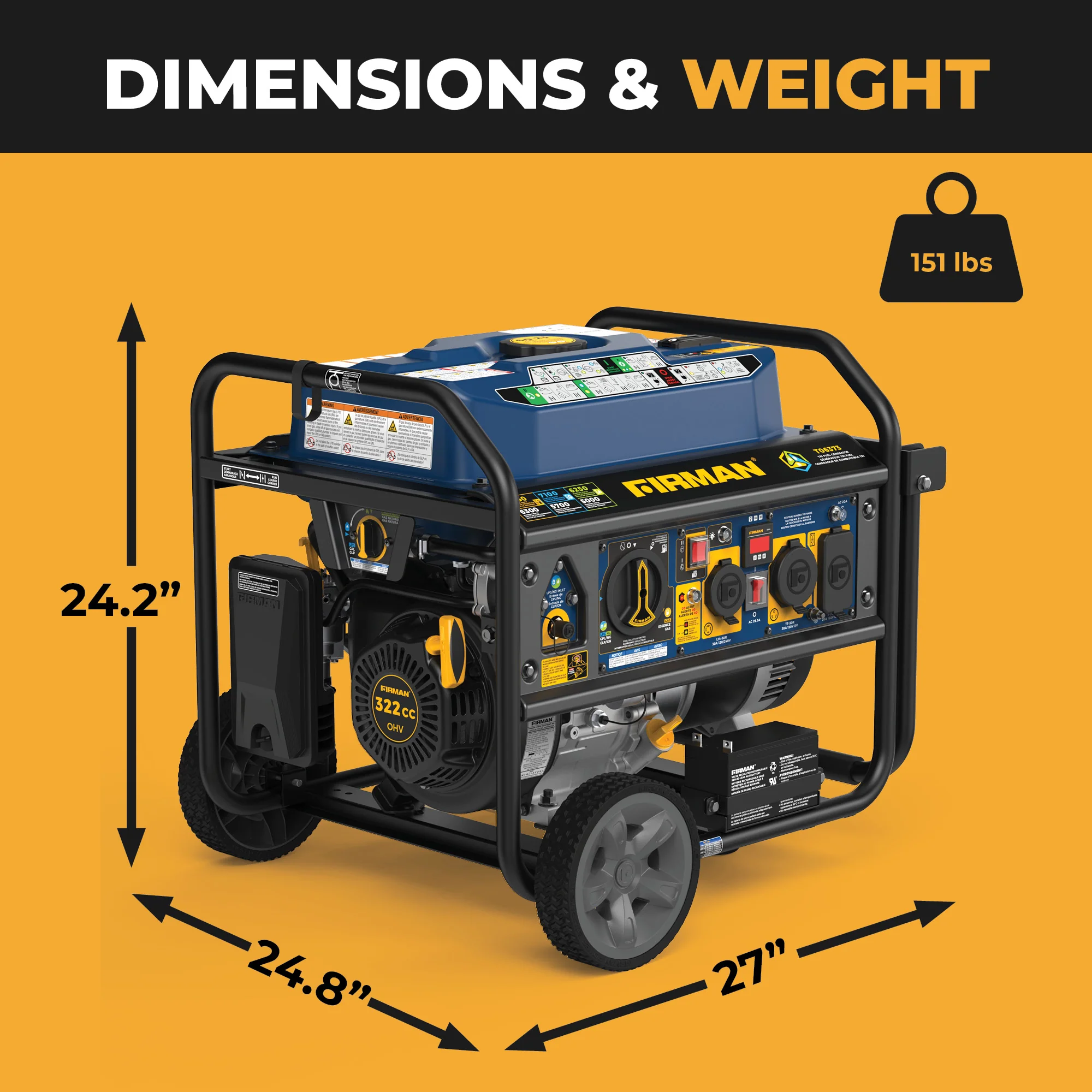 Tri Fuel Portable Generator 7850/6300W Electric Start Gas CO Alert - Image 9