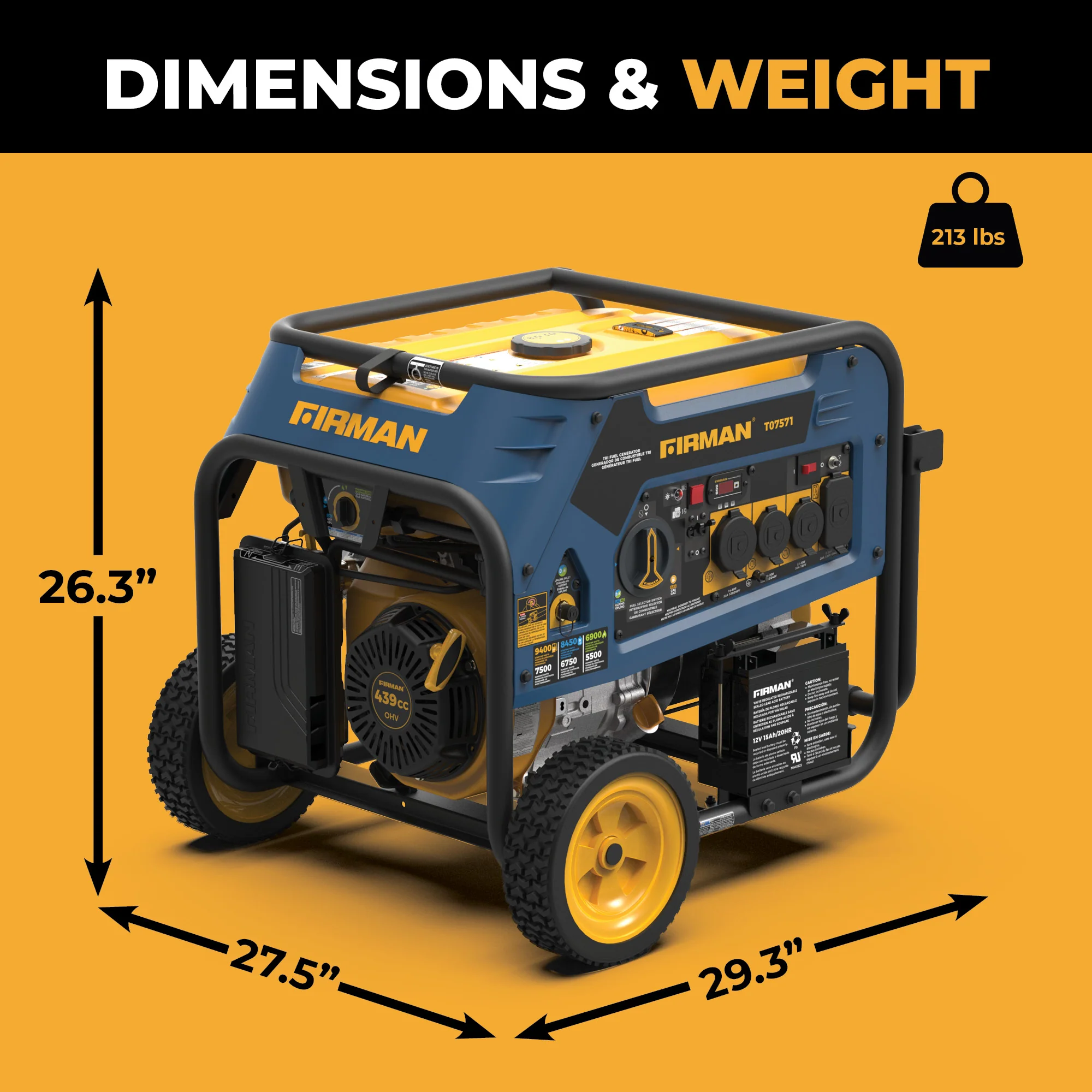 Tri Fuel 7500W Portable Generator Electric Start 120/240V - Image 8