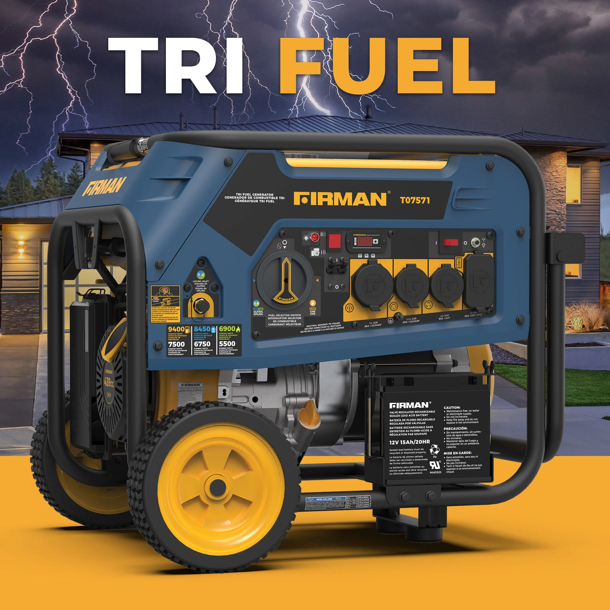 Tri Fuel 7500W Portable Generator Electric Start 120/240V - Image 10