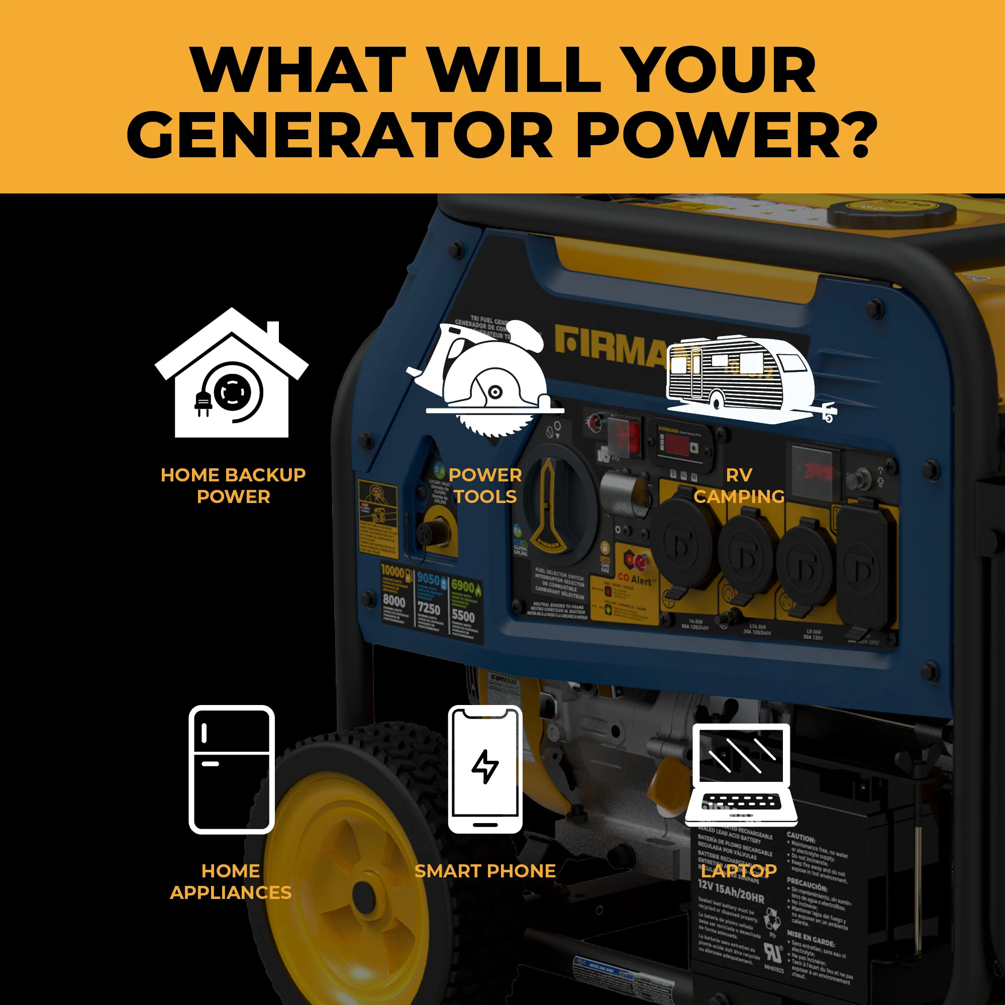 Tri Fuel 8000W Portable Generator Electric Start 120/240V with CO ALERT - Image 7