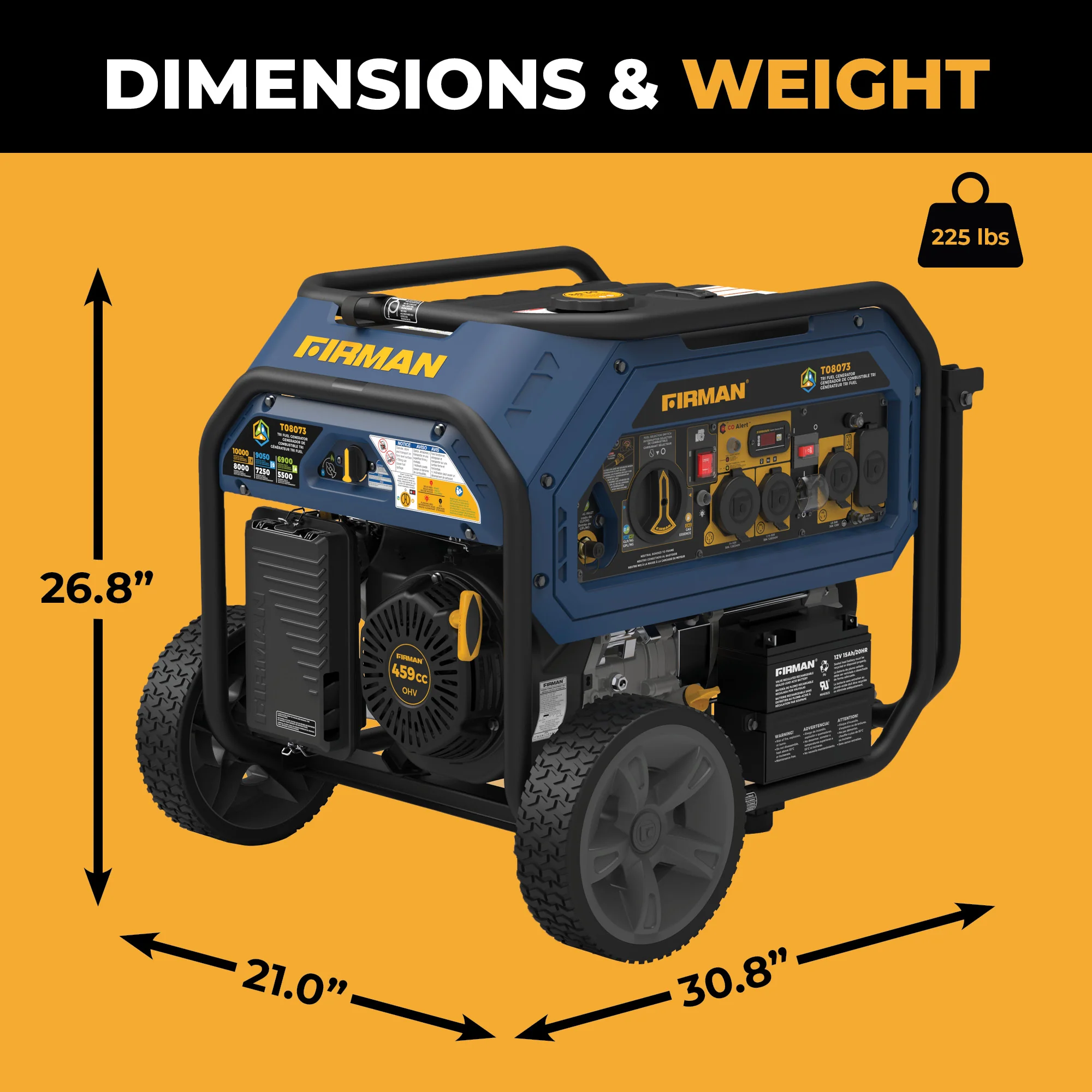 Tri Fuel Portable Generator 10000/8000W Electric Start With CO Alert - Image 10