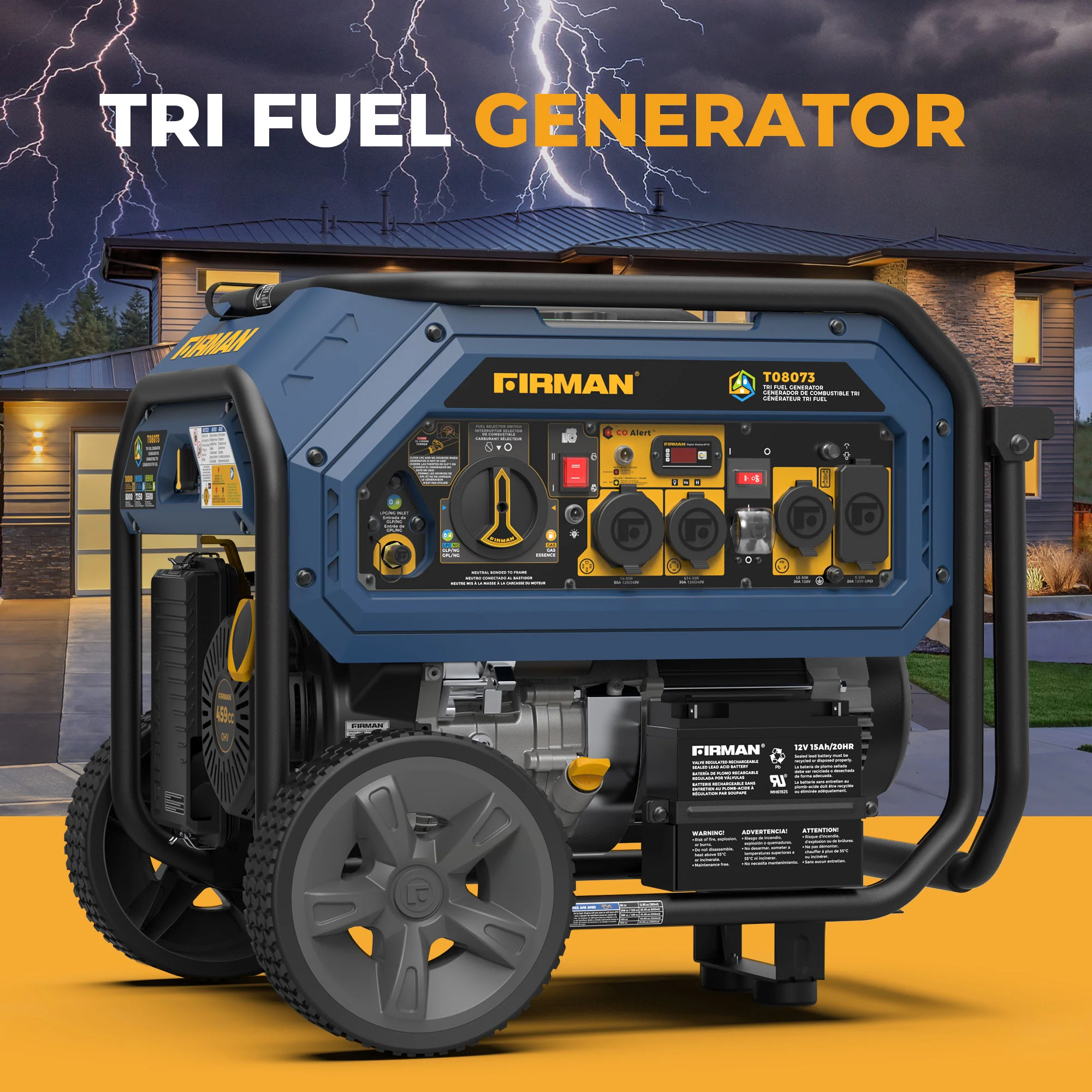 Tri Fuel Portable Generator 10000/8000W Electric Start With CO Alert - Image 11