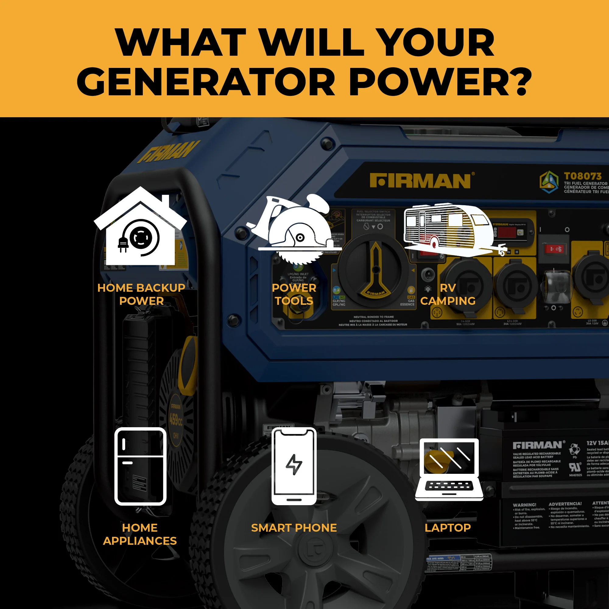 Tri Fuel Portable Generator 10000/8000W Electric Start With CO Alert - Image 8