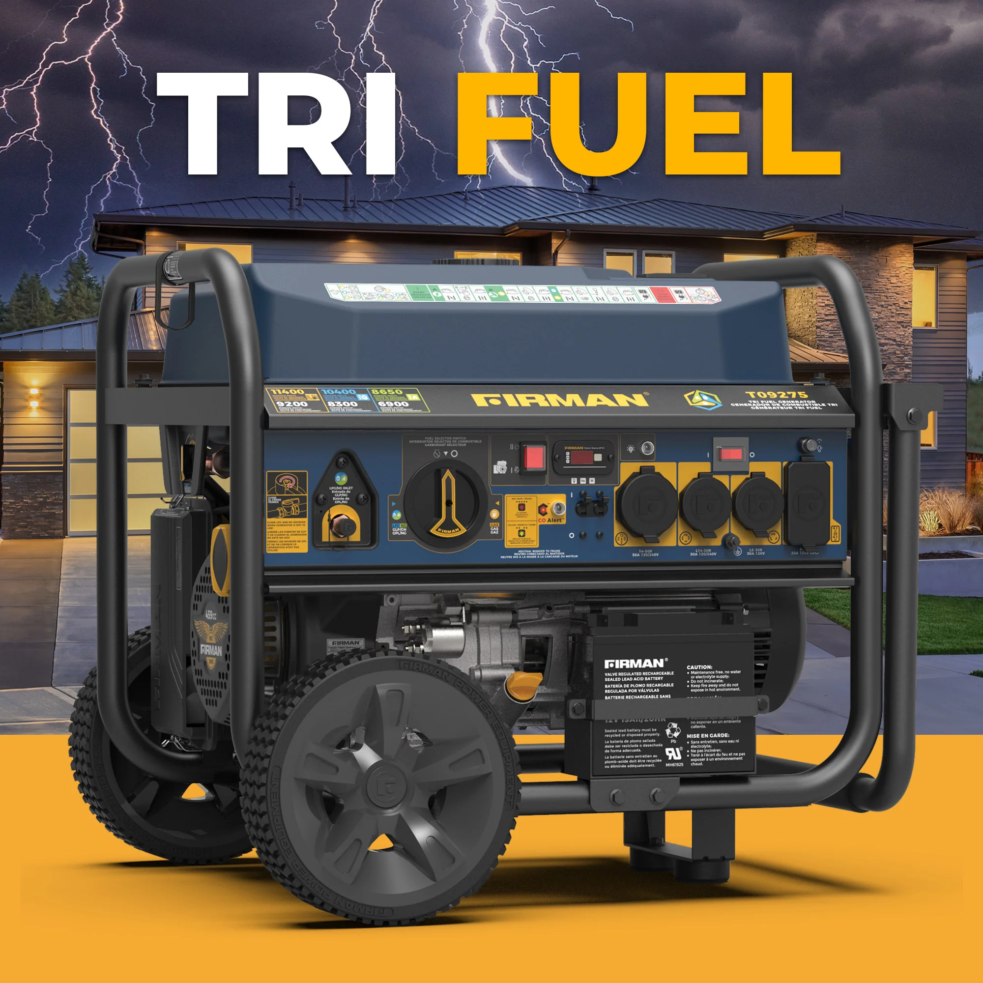 Tri Fuel Portable Generator 11400W Electric Start 120V/240V with CO Alert - Image 10