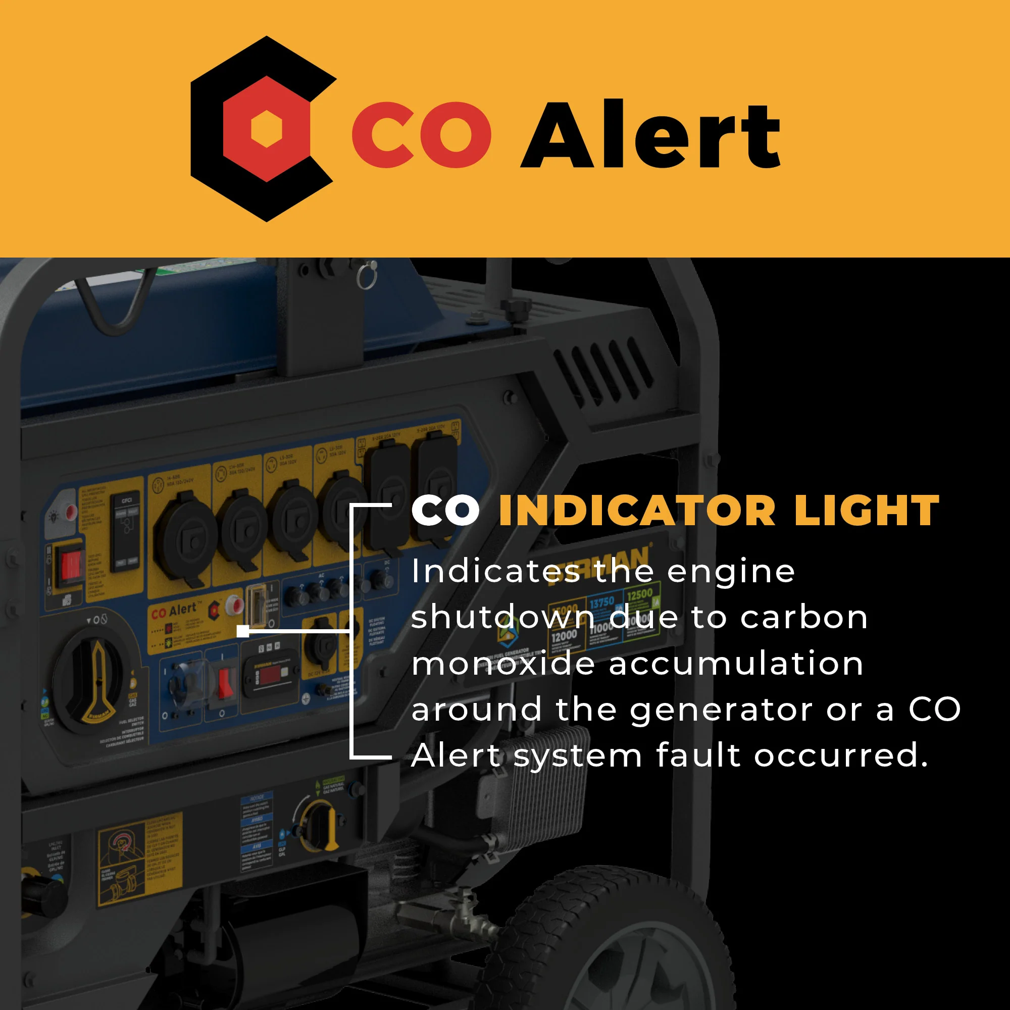 TRI FUEL PORTABLE GENERATOR 15000W ELECTRIC START 120/240V WITH CO ALERT - Image 5