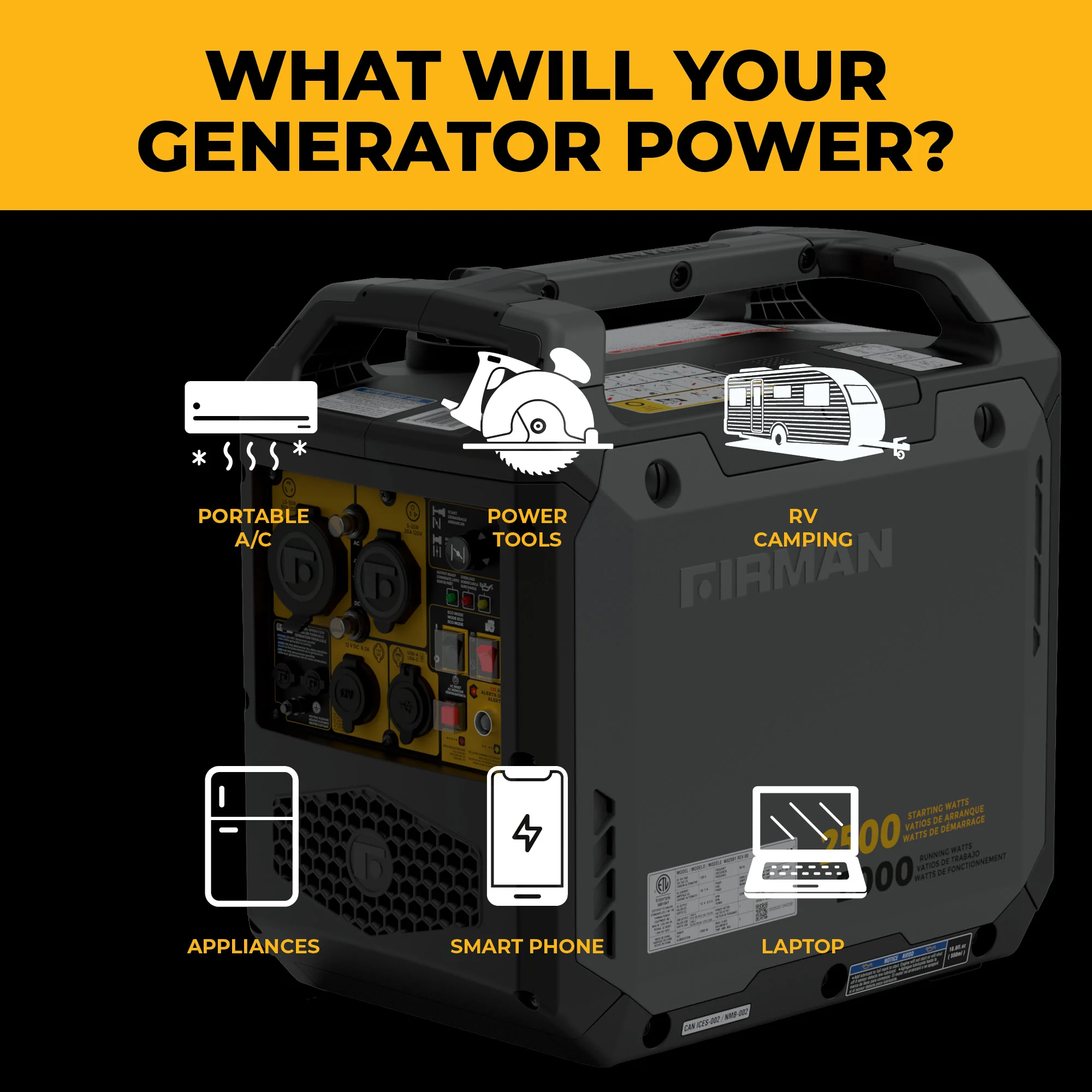 Inverter Gas Portable Generator 2500W Recoil Start with CO ALERT - Image 6