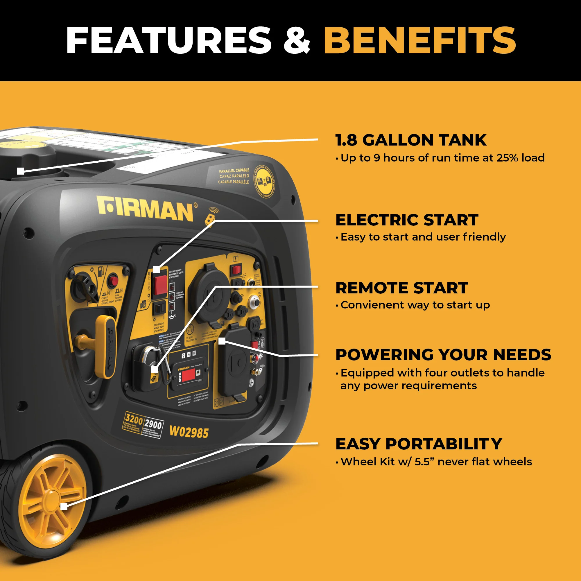 Inverter Portable Generator 3200W Remote Start - Image 2