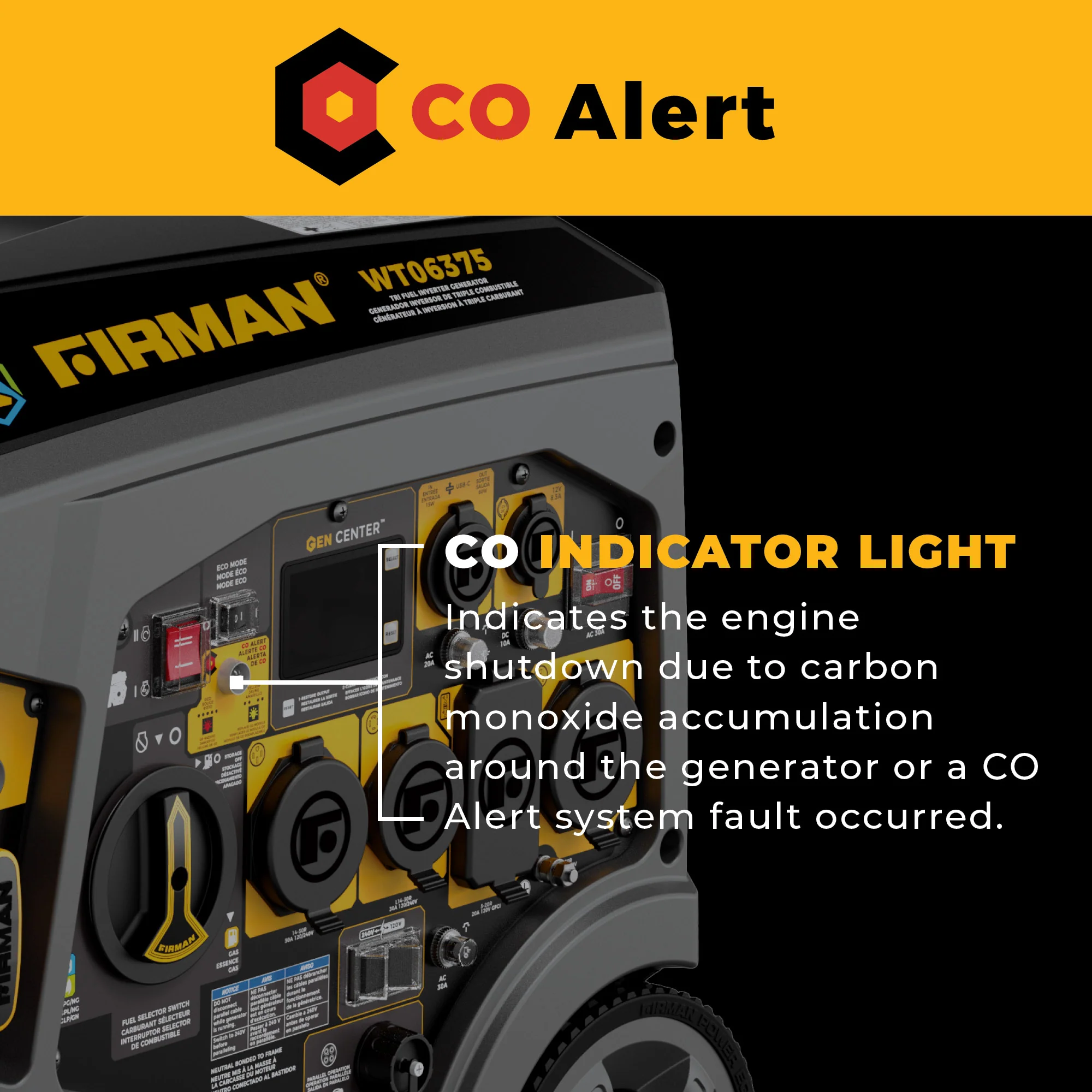 Tri-Fuel Inverter Portable Generator 7850/6300 Watt Electric Start 120/240V Parallel Ready with CO Alert - Image 5